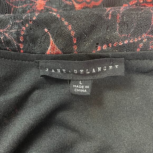 Y2K Top Womens Size Large Black Red Floral Mesh Fairy Grunge Whimsigoth Button - Picture 7 of 11